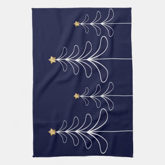 Elegant minimalistisch kerstboomontwerp blauw theedoek (Verticaal)