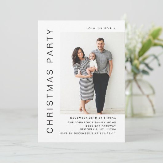 Elegant minimalistisch kerstfeest 2 foto kaart (Staand voorkant)