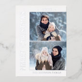 Elegant minimalistisch kerstfeest 2 Foto Silver Folie Feestdagenkaart (Voorkant)