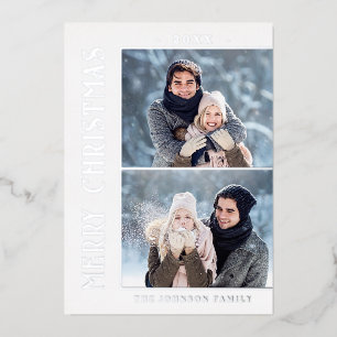 Elegant minimalistisch kerstfeest 2 Foto Silver Folie Feestdagenkaart