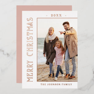 Elegant minimalistisch kerstfoto Roos Gold Folie Feestdagenkaart
