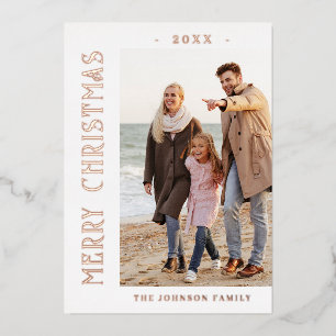 Elegant minimalistisch kerstfoto Roos Gold Folie Feestdagenkaart