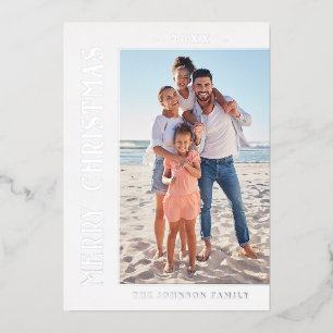 Elegant minimalistisch kerstfoto Zilver Folie Feestdagenkaart