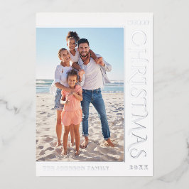 Elegant minimalistisch kerstfoto Zilver Folie Feestdagenkaart