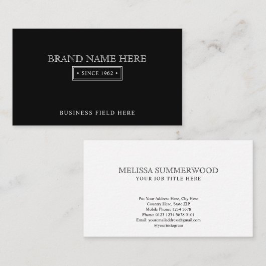 Elegant minimalistisch klassiek erfgoed zwart-wit visitekaartje (Voorkant / Achterkant)