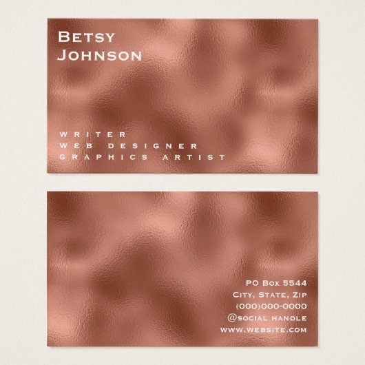 Elegant minimalistisch kopermetallisch Visitekaart Visitekaartje (Voorkant /achterkant)