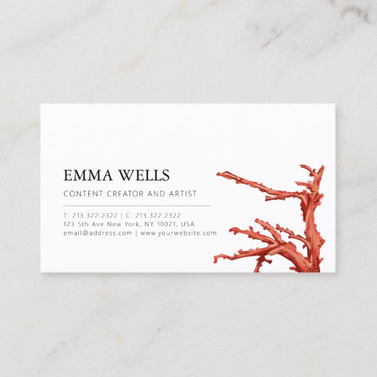 Elegant minimalistisch koraal Visitekaartje (Voorkant)