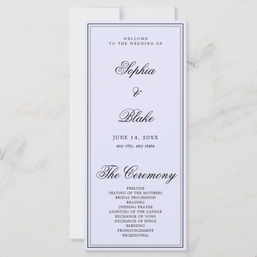 Elegant Minimalistisch Lavendel Trouwprogramma (Voorkant)