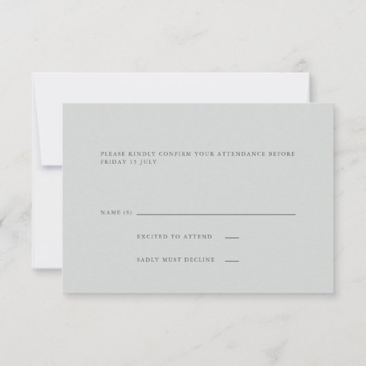 Elegant minimalistisch licht leisteen blauwe RSVP- RSVP Kaartje (Achterkant)