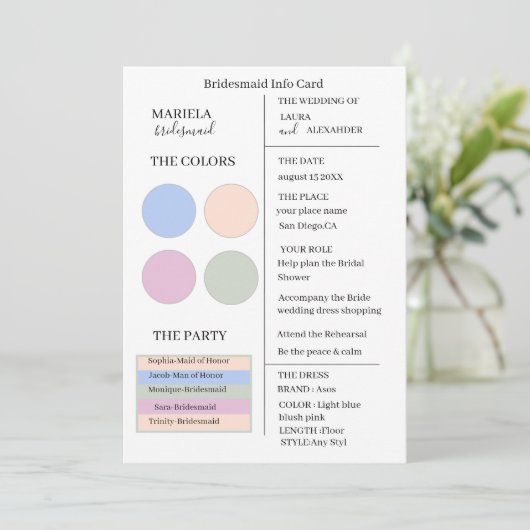 Elegant minimalistisch lichtblauw en zwart roze br kaart (Staand voorkant)