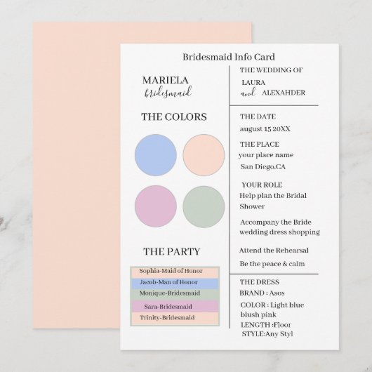 Elegant minimalistisch lichtblauw en zwart roze br kaart (Voorkant / Achterkant)