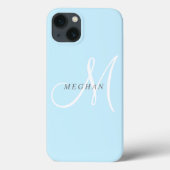 Elegant minimalistisch lichtblauw monogramma Case-Mate iPhone case (Achterkant)