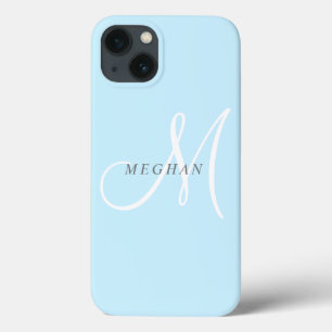Elegant minimalistisch lichtblauw monogramma Case-Mate iPhone case