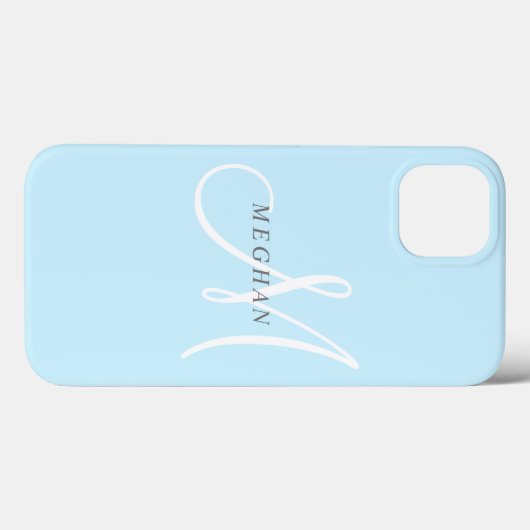 Elegant minimalistisch lichtblauw monogramma Case-Mate iPhone case (Achterkant (horizontaal))