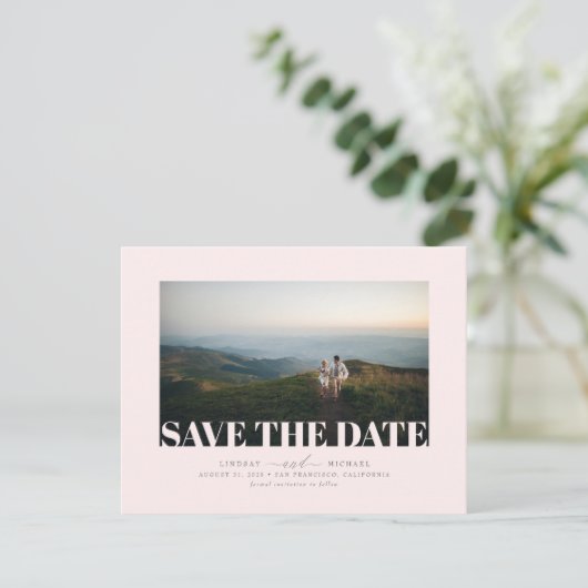 Elegant minimalistisch lichtroze sparen de Datum F Save The Date (Staand voorkant)