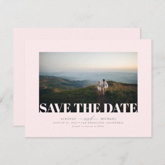 Elegant minimalistisch lichtroze sparen de Datum F Save The Date (Voorkant / Achterkant)
