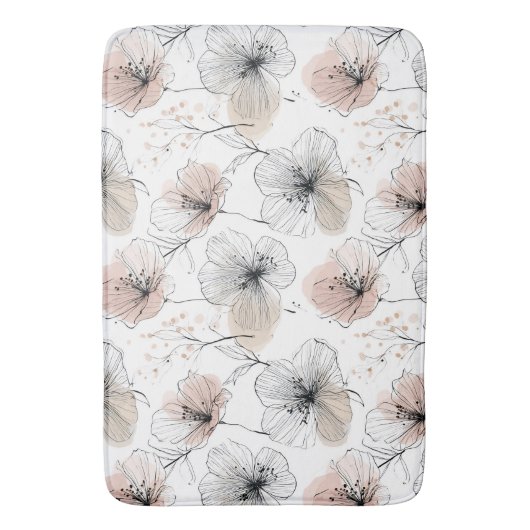 Elegant minimalistisch lijnkunst bloemenpatroon badmat (Voorkant Verticaal)