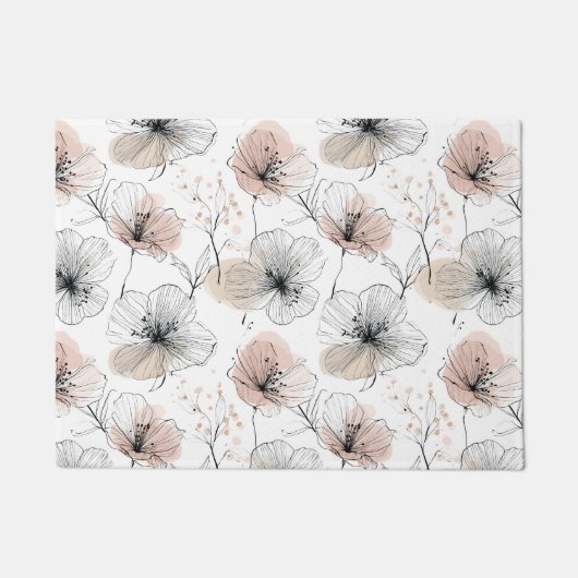 Elegant minimalistisch lijnkunst bloemenpatroon deurmat (Voorkant)