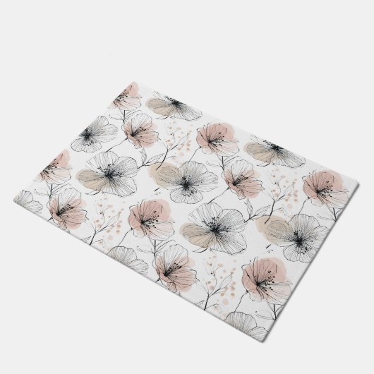 Elegant minimalistisch lijnkunst bloemenpatroon deurmat (Schuin)