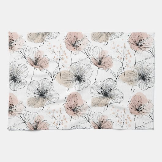 Elegant minimalistisch lijnkunst bloemenpatroon theedoek (Horizontaal)