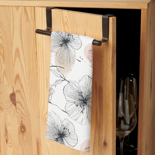 Elegant minimalistisch lijnkunst bloemenpatroon theedoek (Derde Gevouwen)