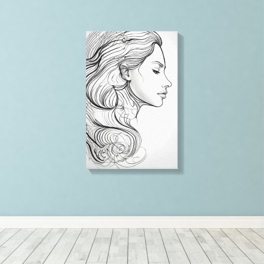 Elegant minimalistisch lijnkunstportret canvas afdruk (Insitu (Houten vloer))