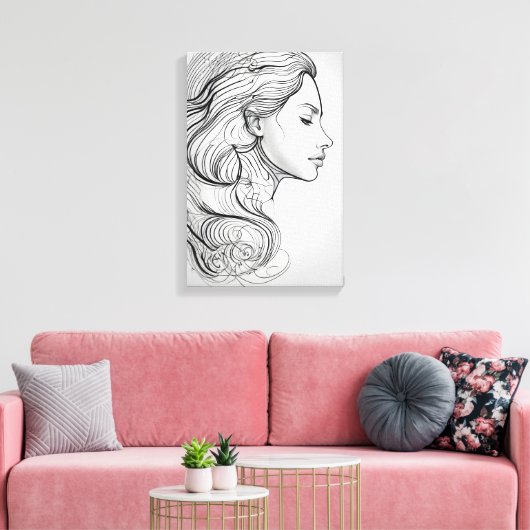 Elegant minimalistisch lijnkunstportret canvas afdruk (Insitu (Woonkamer))