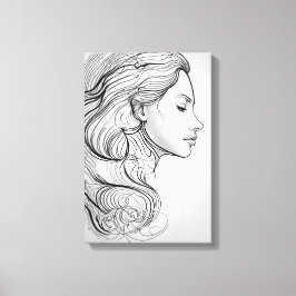 Elegant minimalistisch lijnkunstportret canvas afdruk