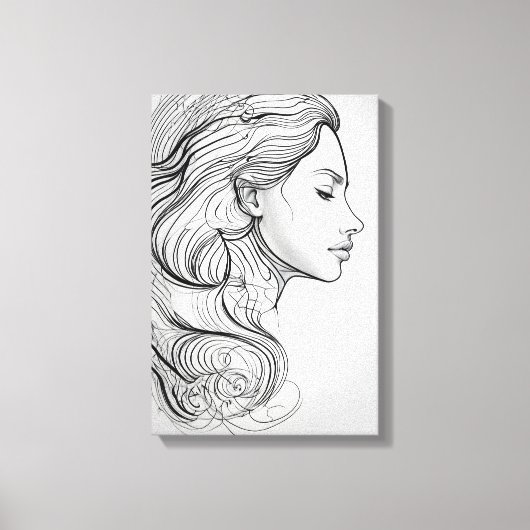 Elegant minimalistisch lijnkunstportret canvas afdruk (Voorkant)