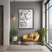 Elegant minimalistisch lijnkunstportret perfect poster