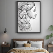 Elegant minimalistisch lijnkunstportret perfect poster