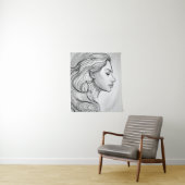 Elegant minimalistisch lijnkunstportret wandkleed (In situ)