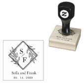 Elegant minimalistisch loof bruiloft monogram rubberstempel (Gestempeld)