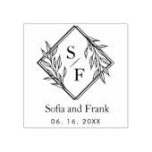 Elegant minimalistisch loof bruiloft monogram rubberstempel (Afrduk)