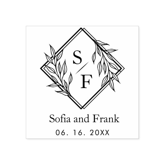Elegant minimalistisch loof bruiloft monogram rubberstempel (Afrduk)