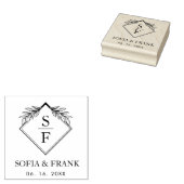 Elegant minimalistisch loof bruiloft monogram rubberstempel (Gestempeld)
