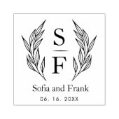 Elegant minimalistisch loof bruiloft monogram rubberstempel (Afrduk)