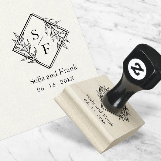 Elegant minimalistisch loof bruiloft monogram rubberstempel