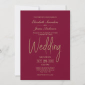 Elegant minimalistisch Magenta Gold Wedding Kaart (Voorkant)
