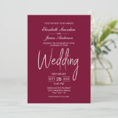 Elegant minimalistisch magenta White Wedding Kaart (Staand voorkant)