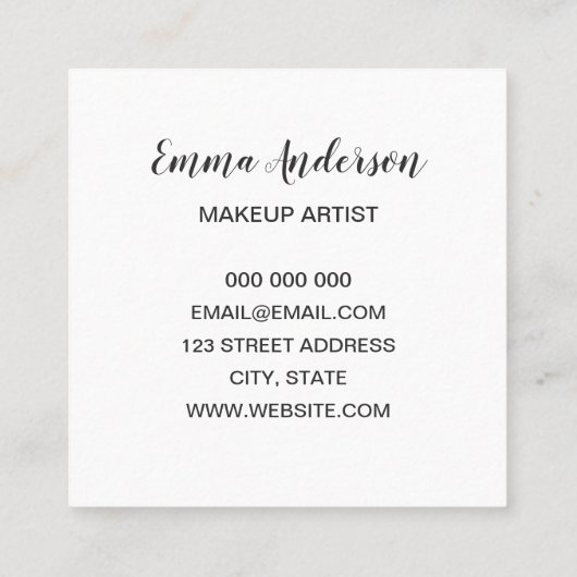 Elegant minimalistisch make-up artiest visitekaart vierkante visitekaartje (Achterkant)