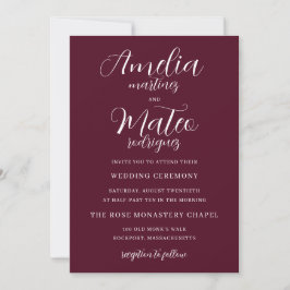 Elegant Minimalistisch Manuscript Burgundy Wedding Kaart