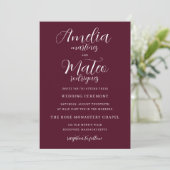 Elegant Minimalistisch Manuscript Burgundy Wedding Kaart (Staand voorkant)