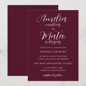 Elegant Minimalistisch Manuscript Burgundy Wedding Kaart (Voorkant / Achterkant)
