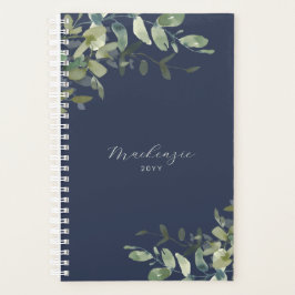 Elegant minimalistisch marineblauw Eucalyptusgroen Planner