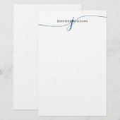 Elegant minimalistisch marineblauw script monogram briefpapier (Voorkant / Achterkant)