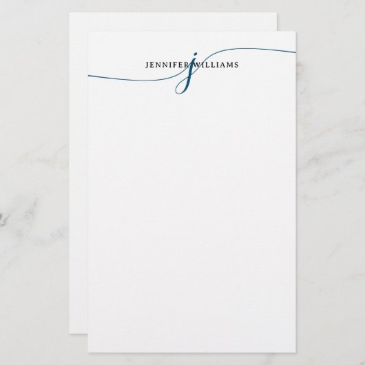 Elegant minimalistisch marineblauw script monogram briefpapier (Voorkant / Achterkant)