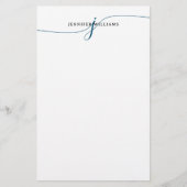 Elegant minimalistisch marineblauw script monogram briefpapier (Voorkant)