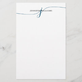 Elegant minimalistisch marineblauw script monogram briefpapier