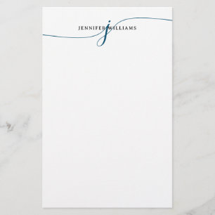 Elegant minimalistisch marineblauw script monogram briefpapier